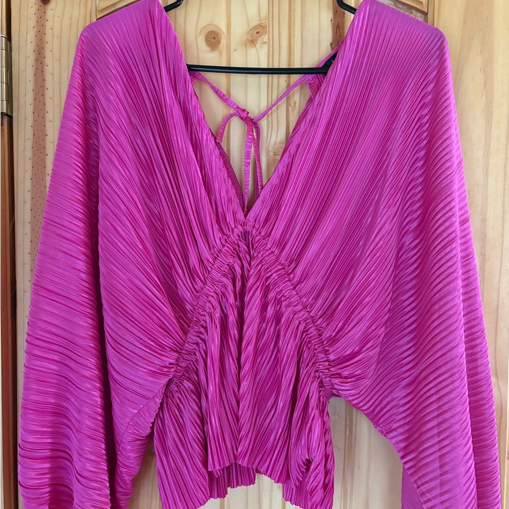 Lulu's Vibrant Pink Pleated Blouse